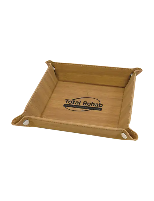 Bamboo Leatherette Valet Tray, 6 x 6 w/Total Rehab Logo