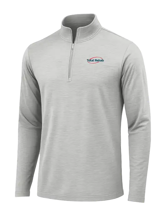 Light Grey Heather Posicharge Tri-Blend Wicking 1/4 Zip Pullover w/Total Rehab Logo