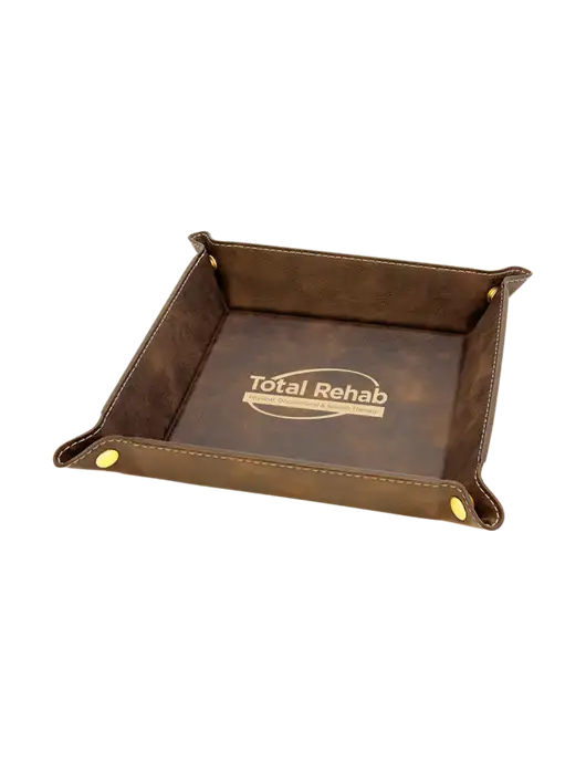 Rustic Leatherette Valet Tray, 6 x 6 w/Total Rehab Logo