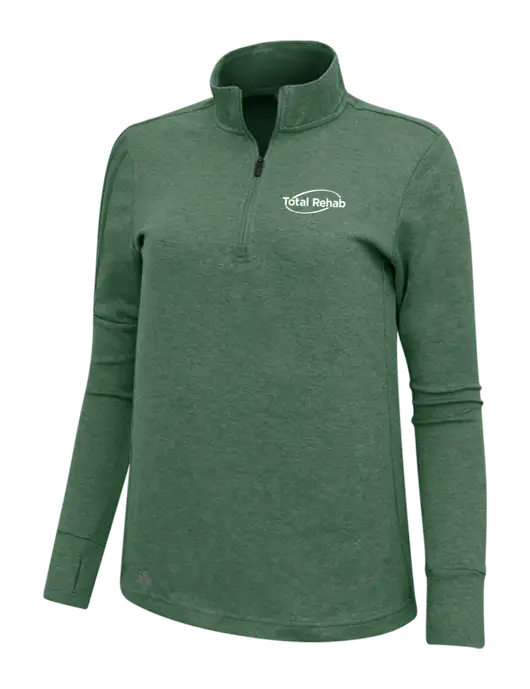 Adidas Dark Green Heather Womens 3 Stripes Quarter Zip Sweater w/Total Rehab Logo