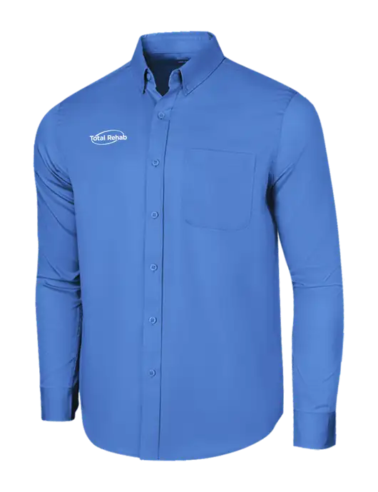 Long Sleeve Dark Carolina Blue Superpro React Twill Shirt w/Total Rehab Logo