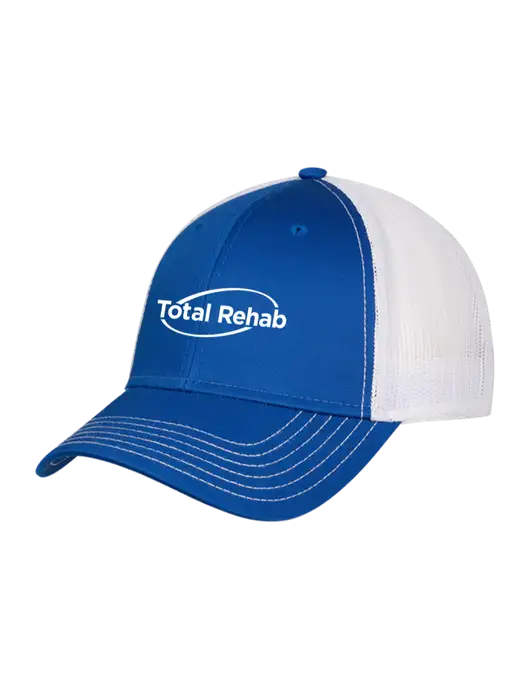 Royal & White Mesh Trucker Cap Snap Back w/Total Rehab Logo
