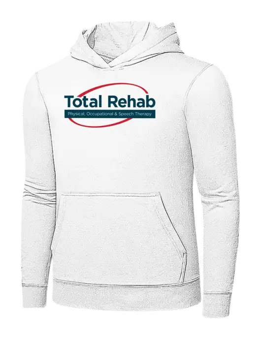 White 7.8 oz Ring Spun Hooded Sweatshirt w/Total Rehab Logo