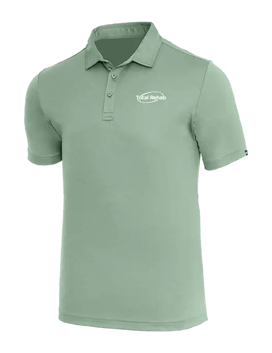 TravisMathew Light Green Heather Coto Performance Polo w/Total Rehab Logo