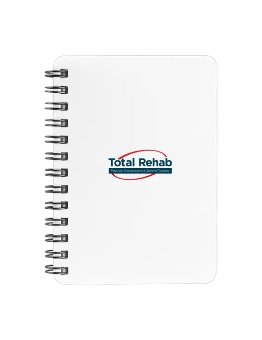 Sturdy White Hardcover Notebook, 5.25 x 7 w/Total Rehab Logo
