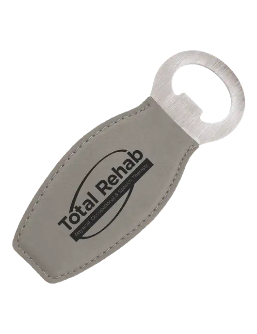 Grey Leatherette Bottle Opener with Magnet w/Total Rehab Logo