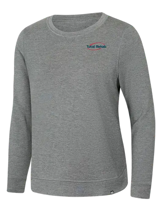 TravisMathew Womens Light Grey Heather Lightweight Long Weekend Crew w/Total Rehab Logo