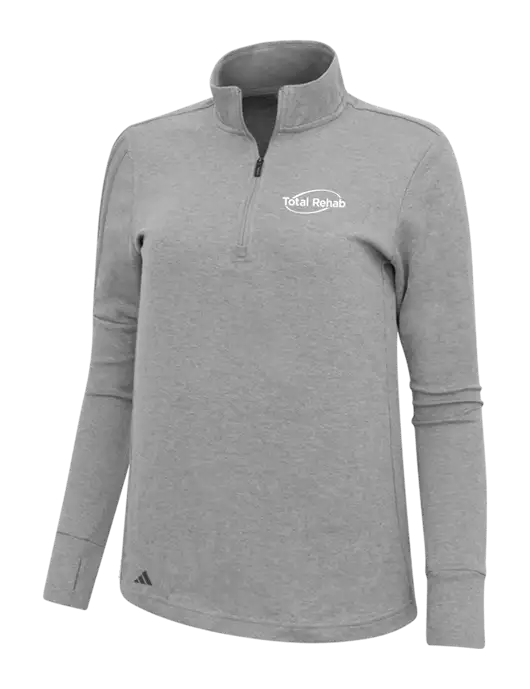 Adidas Light Grey Melange Womens 3 Stripes Quarter Zip Sweater w/Total Rehab Logo