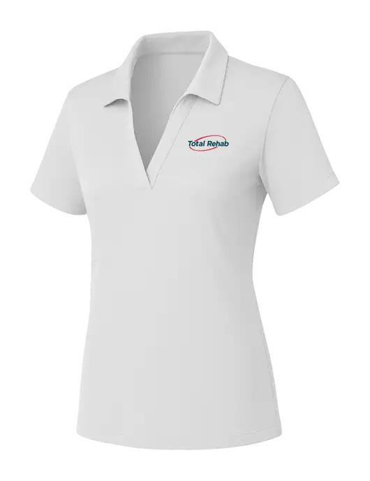 Womens White PosiCharge RacerMesh Polo w/Total Rehab Logo