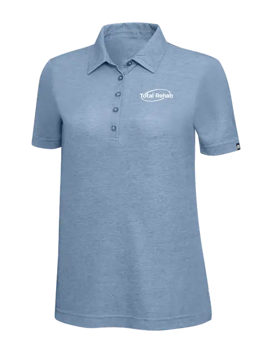 TravisMathew Slate Blue Heather Womens Oceanside Polo w/Total Rehab Logo
