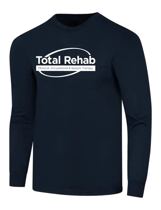 Simply Soft Long Sleeve Navy 4.5 oz, Poly/Combed Ring Spun Cotton T-Shirt w/Total Rehab Logo