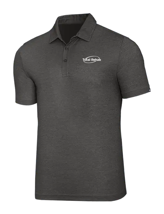 TravisMathew Black Heather Oceanside Polo w/Total Rehab Logo