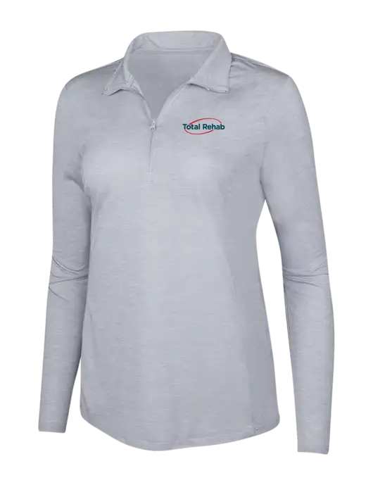 Light Grey Heather Womens Posicharge Tri-Blend Wicking 1/4 Zip Pullover w/Total Rehab Logo