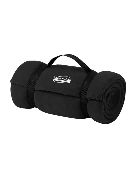 Casual Black Fleece Blanket With Strap w/Total Rehab Logo