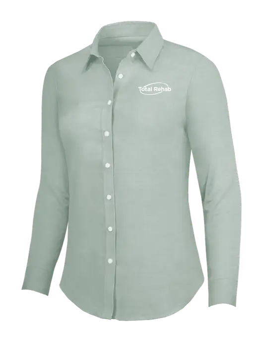 Very Light Green Womens SuperPro Oxford Shirt w/Total Rehab Logo