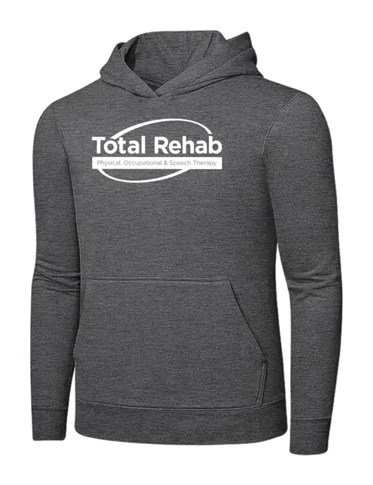 Graphite Heather 7.8. oz Ring Spun Hooded Sweatshirt w/Total Rehab Logo
