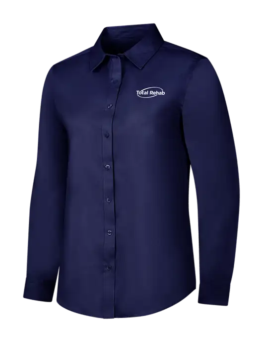 Navy Womens Long Sleeve Superpro React Twill Shirt w/Total Rehab Logo