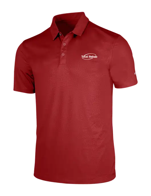NIKE Red Dri-Fit Embossed Tri-Blade Polo w/Total Rehab Logo