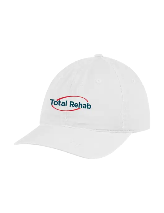 Garment Washed Unstructured Twill White Cap w/Total Rehab Logo