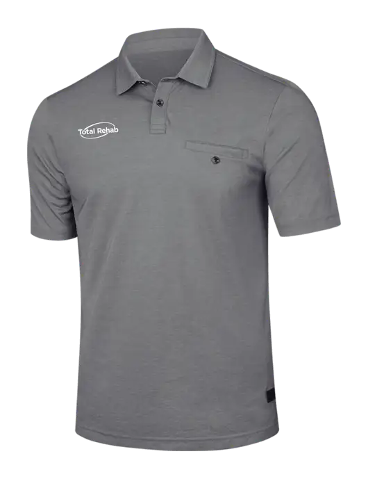 TravisMathew Medium Grey Heather Sunsetters Pocket Polo w/Total Rehab Logo
