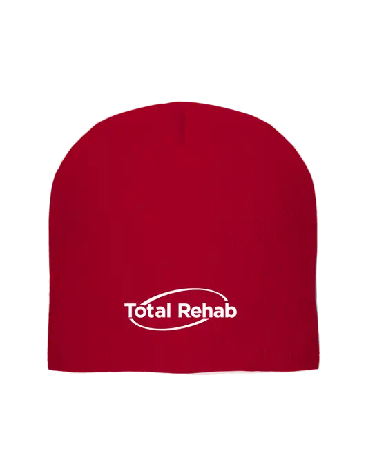 Solid Red Element Knit Beanie w/Total Rehab Logo