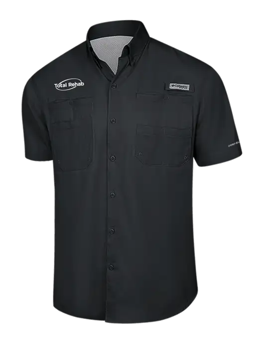 Columbia Black PFG Tamiami II Short Sleeve Shirt w/Total Rehab Logo