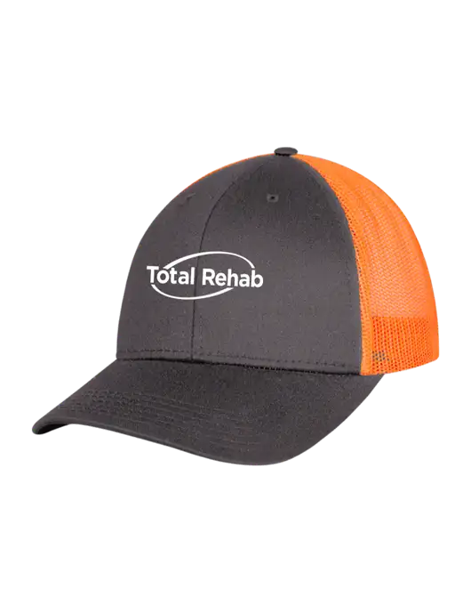 Neon Orange/Charcoal Mesh Trucker Cap Snap Back w/Total Rehab Logo