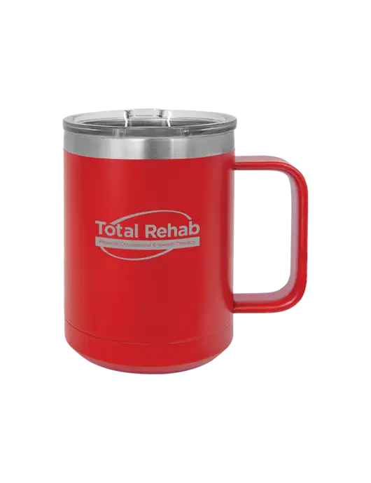 Polar Camel 15 oz Powder Coated Red Vacuum Insulated Mug with Slider Lid w/Total Rehab Logo