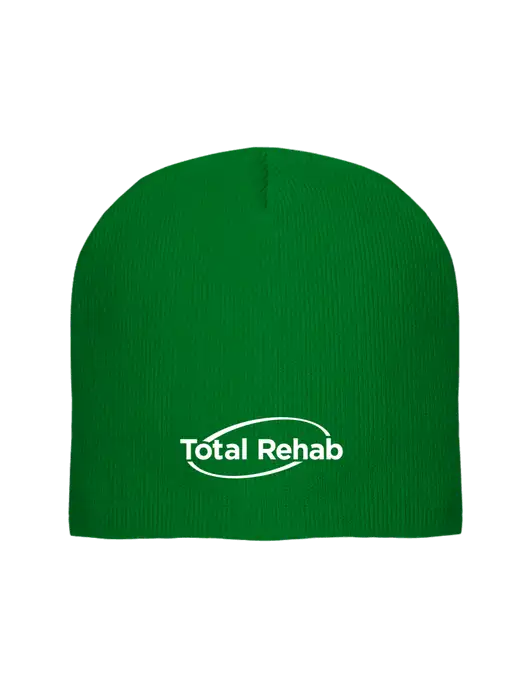Solid Kelly Green Element Knit Beanie w/Total Rehab Logo