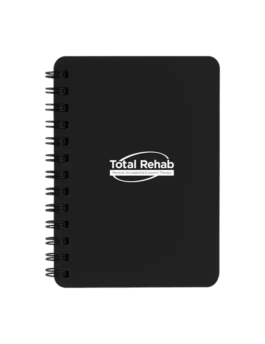Sturdy Black Hardcover Notebook, 5.25 x 7 w/Total Rehab Logo