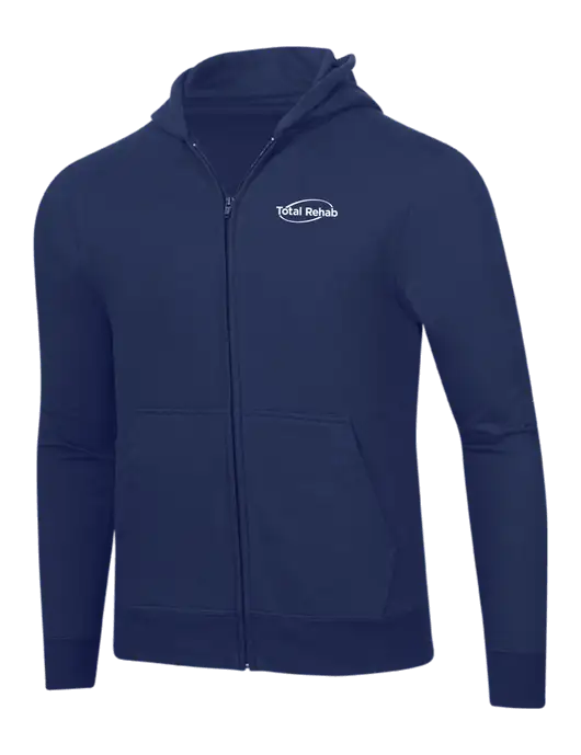 Navy 8.5 oz Ring Spun Zip Hooded Sweatshirt w/Total Rehab Logo