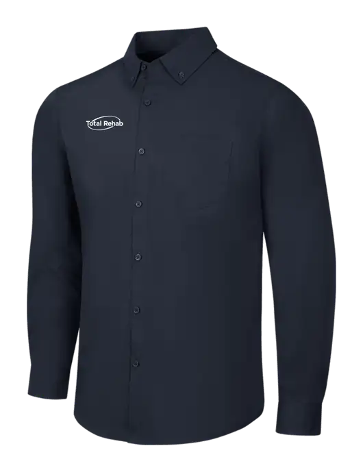 Navy Long Sleeve Carefree Poplin Shirt w/Total Rehab Logo