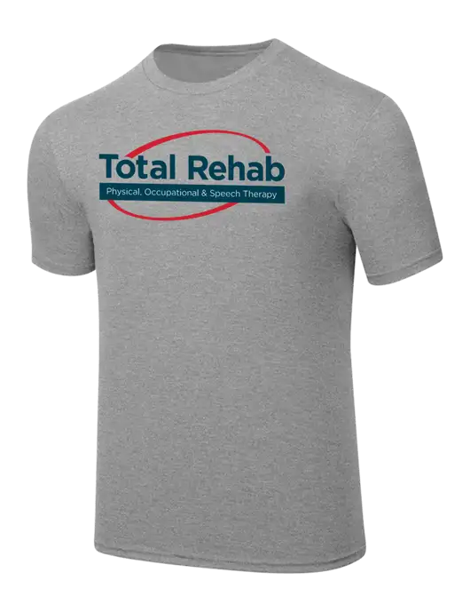Simply Soft Heathered Light Grey 4.5oz  Poly/Combed Ring Spun Cotton T-Shirt w/Total Rehab Logo