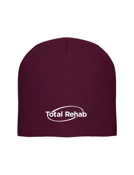 Solid Maroon Element Knit Beanie w/Total Rehab Logo
