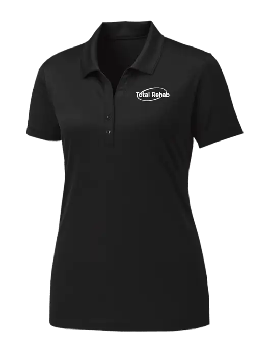 Womens Black PosiCharge Competitor Polo w/Total Rehab Logo