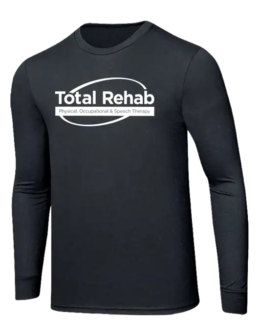 Simply Soft Long Sleeve Black Frost 4.5 oz, Poly/Combed Ring Spun Cotton T-Shirt w/Total Rehab Logo