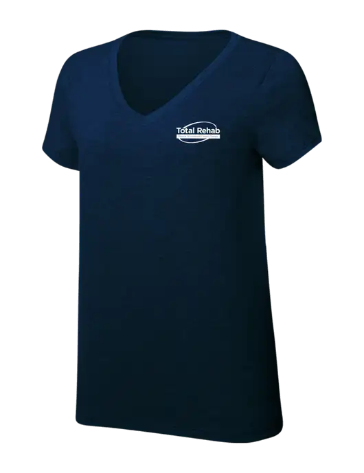 Womens Simply Soft V-Neck New Navy 4.5oz  Poly/Combed Ring Spun Cotton T-Shirt w/Total Rehab Logo
