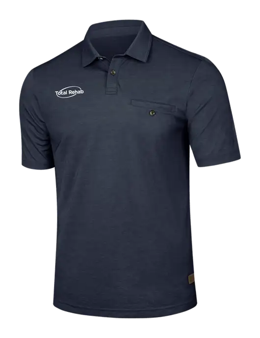 TravisMathew Navy Sunsetters Pocket Polo w/Total Rehab Logo