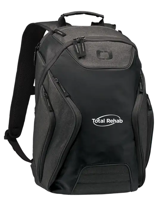 OGIO Black/Heather Grey Hatch Laptop Backpack
 w/Total Rehab Logo