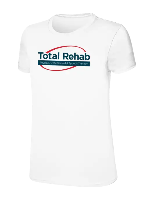 Womens Ring Spun White 4.5 oz T-Shirt w/Total Rehab Logo