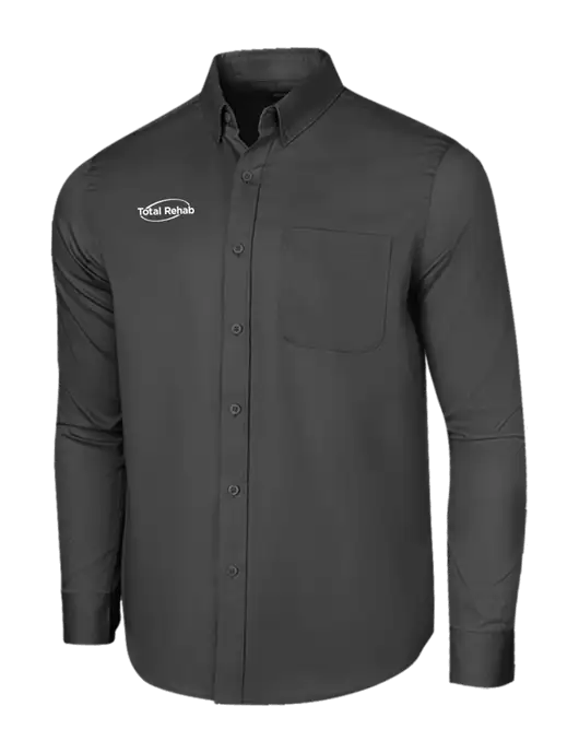 Long Sleeve Dark Grey Superpro React Twill Shirt w/Total Rehab Logo