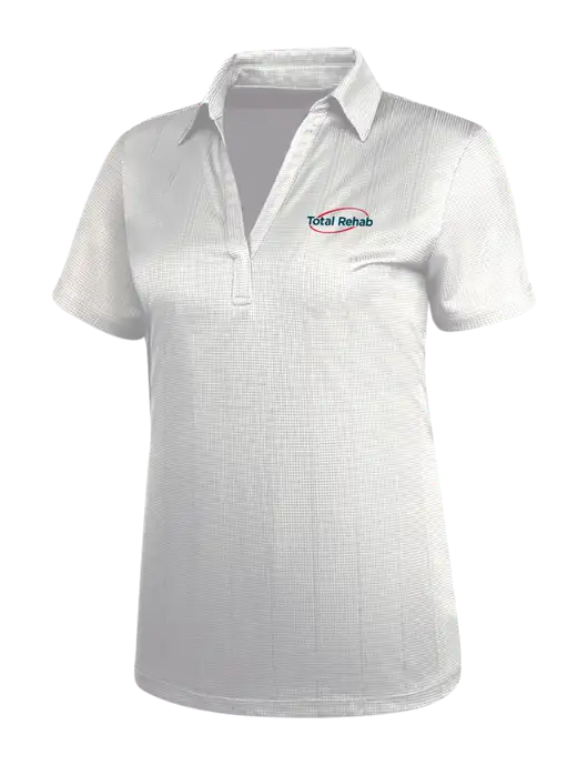 White Womens Performance Fine Jacquard Polo w/Total Rehab Logo