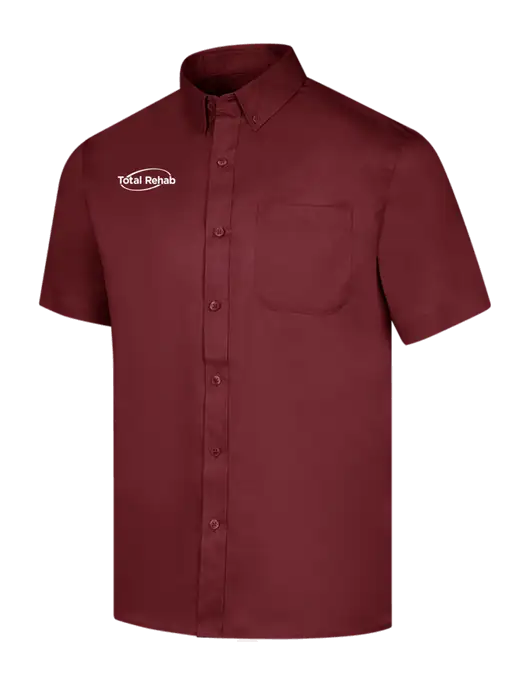 Short Sleeve Maroon Superpro React Twill Shirt w/Total Rehab Logo