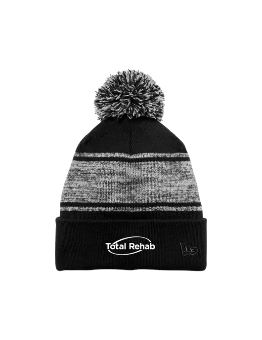 New Era Black/Charcoal Knit Chilled Pom Beanie w/Total Rehab Logo