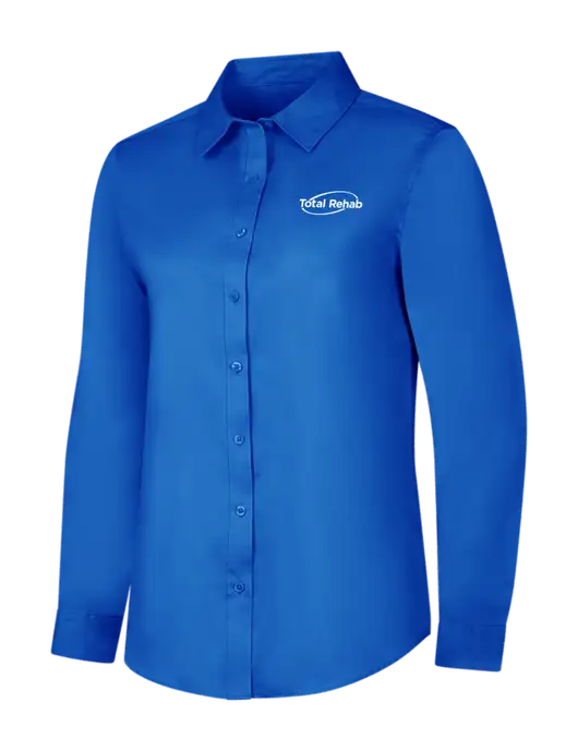 Womens Long Sleeve Royal Blue Superpro React Twill Shirt w/Total Rehab Logo