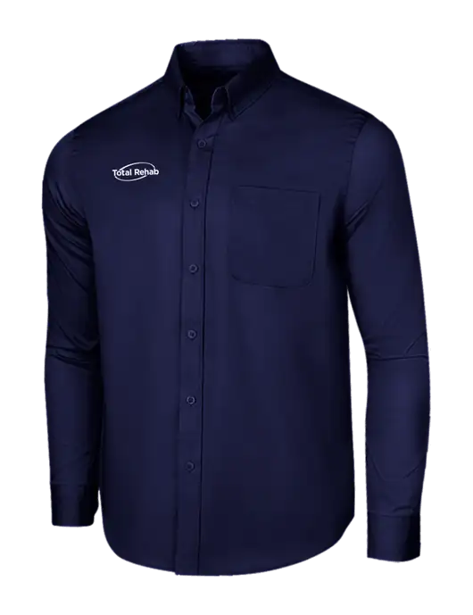 Long Sleeve Navy Superpro React Twill Shirt w/Total Rehab Logo