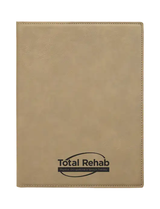 Tan Leatherette 7 x 9 Portfolio with Notepad w/Total Rehab Logo