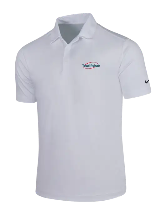 NIKE White Dri-Fit Vertical Mesh Polo w/Total Rehab Logo