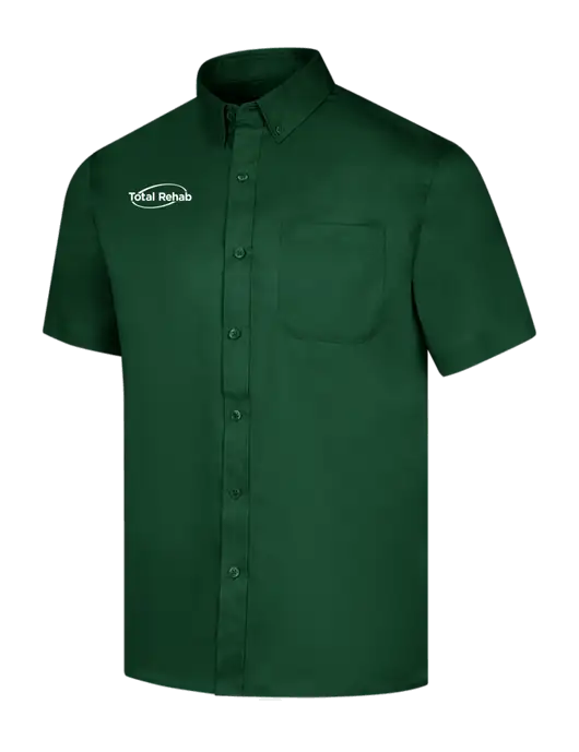 Short Sleeve Dark Green Superpro React Twill Shirt w/Total Rehab Logo