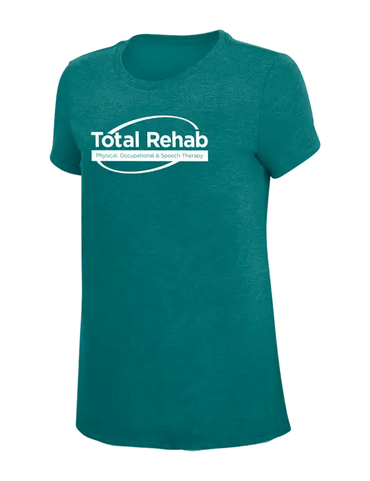 Womens Simply Soft Heathered Dark Teal 4.5oz  Poly/Combed Ring Spun Cotton T-Shirt w/Total Rehab Logo